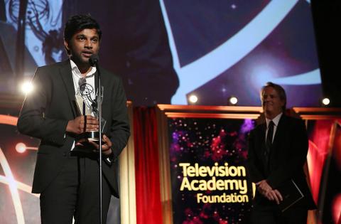 Shubhashish Bhutiani of School of Visual Arts accepts the Directing Award for "Kush" at the 35th College Television Awards