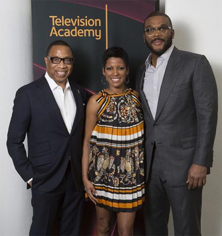 Television Academy Chairman and CEO Hayma Washington with Tamron Hall and Tyler Perry at the Television Academy's first member event in Atlanta, "A Conversation with Tyler Perry," at the Woodruff Arts Center on Thursday, May 4, 2017.