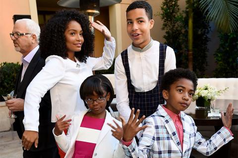 Yara Shahidi, Marsai Martin, Marcus Scribner, and Miles Brown of black-ish strike a pose at the reception at the Eighth Annual Television Academy Honors, May 27 at the Montage Beverly Hills.