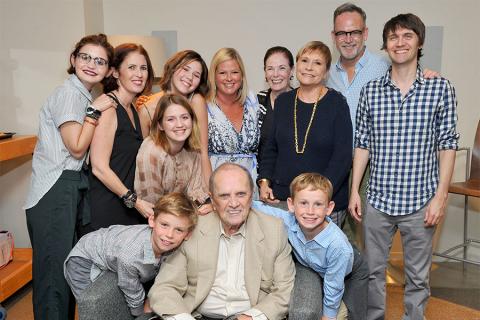 Bob Newhart poses with famikly and friends at The Rise of the Cerebral Comedy: A Conversation with Bob Newhart, presented Tuesday, Aug. 8, 2017, at the Television Academy's Wolf Theater at the Saban Media Center in North Hollywood, California. 