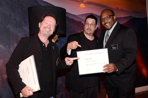 Chuck Sheetz, Russell Calabrese and Daniel Evans, III at the Animation and Children's Programming Nominee Reception in North Hollywood, California.