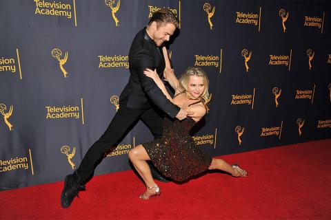 Derek Hough and Ekaterina Fedosova at "Whose Dance Is It Anyway?" February 16, 2017, at the Saban Media Center in North Nollywood, California.