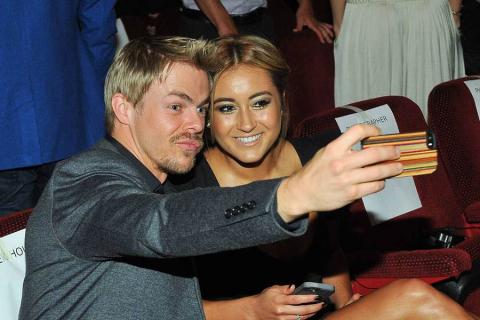 Choreographer Derek Hough and a guest take a selfie at the Choreographers Nominee Reception in North Hollywood, California.