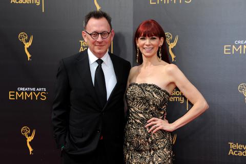 Carrie Preston and Michael Emerson on the red carpet at the 2016 Creative Arts Emmys.