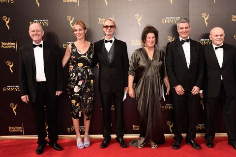 The Downton Abbey Art Design and Sound team on the red carpet at the 2016 Creative Arts Emmys. 
