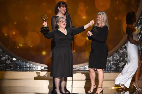 The makeup team for Game of Thrones accepts the award at the 2016 Creative Arts Emmys.