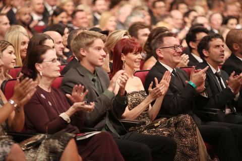 Carrie Preston and Michael Emerson at the 2016 Creative Arts Emmys. 