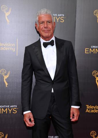 Anthony Bourdain on the red carpet at the 2016 Creative Arts Emmys.