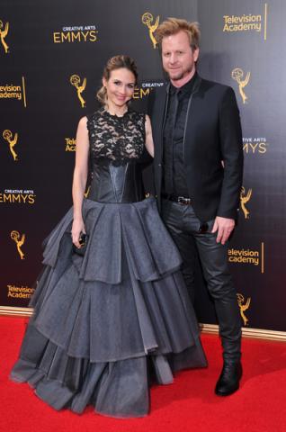 Justine Ungaro and Gary Kordan on the red carpet at the 2016 Creative Arts Emmys. 