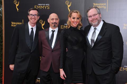 Matt Senreich, from left, Mike Fasolo, Deirdre Devlin, and Tom Root on the red carpet at the 2016 Creative Arts Emmys.