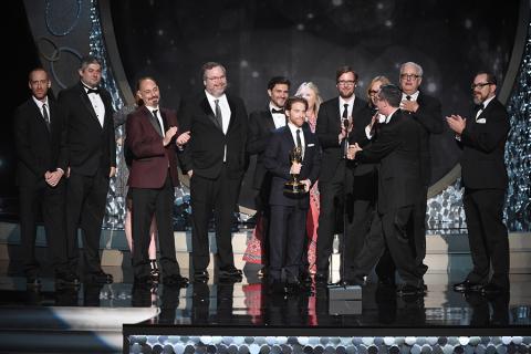 Seth Green and the team from Robot Chicken accept their award at the 2016 Creative Arts Emmys.