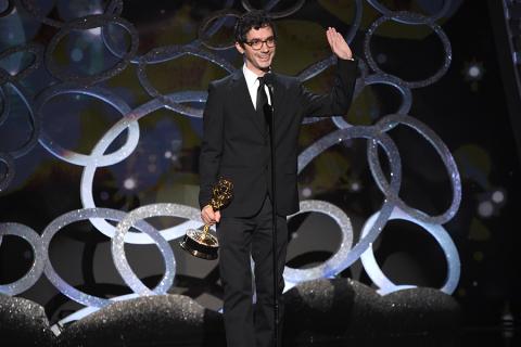 Tom Herpich accepts his award at the 2016 Creative Arts Emmys.