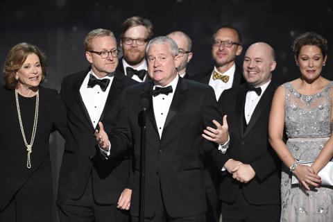 The producers from Archer accepts their award at the 2016 Creative Arts Emmys.  