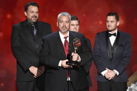 The lighting desing team from The Voice accepts their award at the 2016 Creative Arts Emmys.