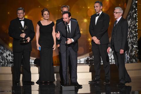 The technical team for Dancing with the Stars accepts their award at the 2016 Creative Arts Emmys.