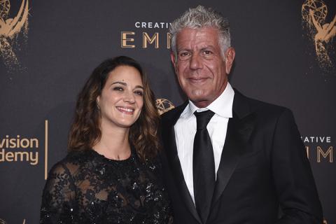 Asia Argento and Anthony Bourdain on the red carpet at the 2017 Creative Arts Emmys.