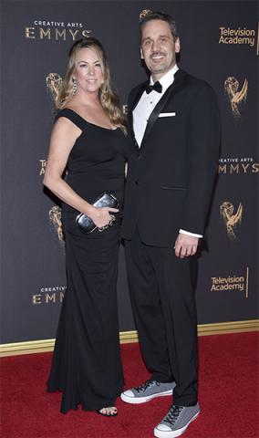 Darren Hallihan and guest on the red carpet at the 2017 Creative Arts Emmys.