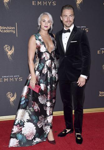Kelsey McCowan and Derek Hough on the red carpet at the 2017 Creative Arts Emmys.