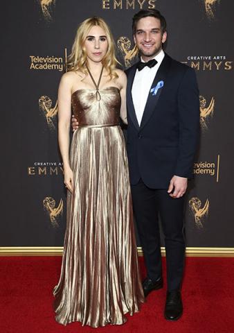 Zosia Mamet and Evan Jonigkeit on the red carpet at the 2017 Creative Arts Emmys.