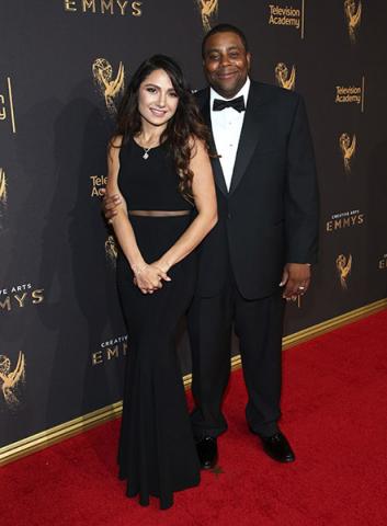 Kenan Thompson and Christina Evangeline on the red carpet at the 2017 Creative Arts Emmys. 