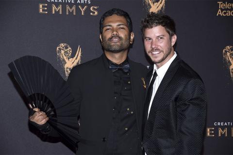 Hector Pocasangre and Nathan Reed on the red carpet at the 2017 Creative Arts Emmys.