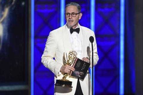 Keith Ian Raywood accepts his award at the 2017 Creative Arts Emmys.
