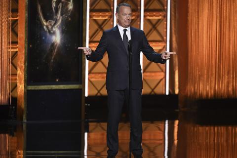 Tom Hanks on stage at the 2017 Creative Arts Emmys.