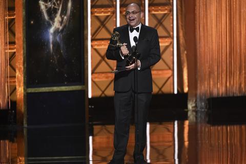 Peter Chakos accepts his award at the 2017 Creative Arts Emmys. 