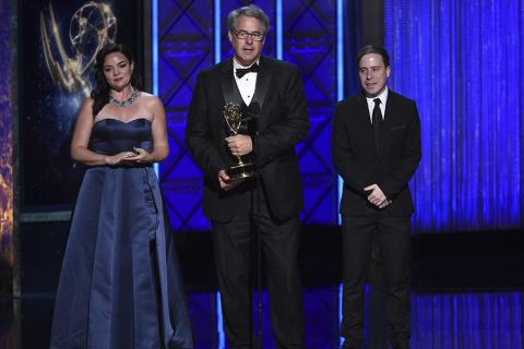 The Veep Production Design team accepts an award at the 2017 Creative Arts Emmys.