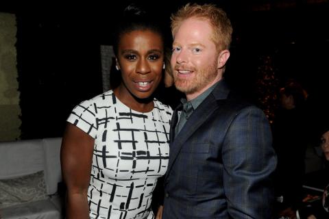 Uzo Aduba (l) of Orange Is the New Black and Jesse Tyler Ferguson (r) of Modern Family attend the Performers nominee reception.