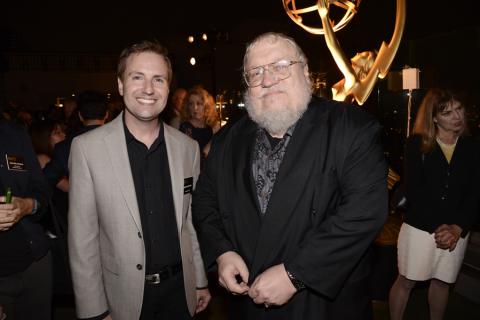 Maury McIntyre (l) and George R.R. Martin (r) at the Producers Nominee Reception.