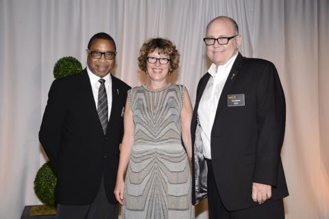 Screech Washington, (left), Phillippa Giles (center) and Tim Gibbons at the Producers Nominee Reception.