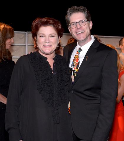 Bob Bergen and Kate Mulgrew arrive at the 66th Primetime Emmy Awards at the Nokia Theater.