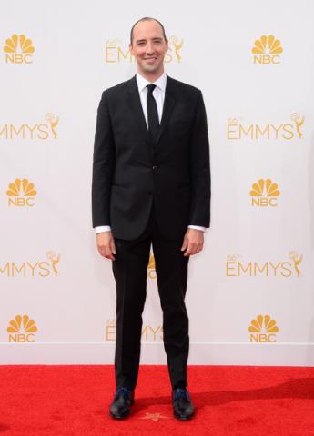 Tony Hale of Veep arrives at the 66th Emmy Awards.