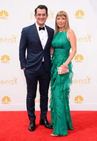 Ty Burrell of Modern Family and Holly Burrell arrive at the 66th Emmys.