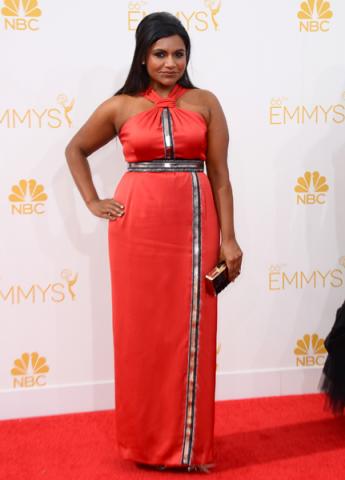 Mindy Kaling of The Mindy Project arrives at the 66th Emmy Awards.