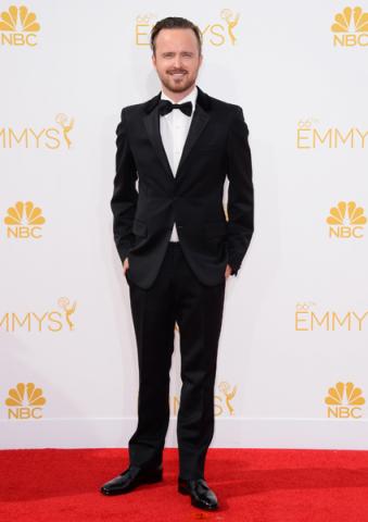 Aaron Paul of Breaking Bad arrives at the 66th Emmys. 