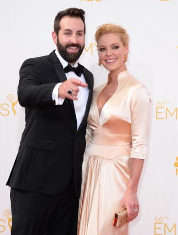 Josh Kelley and Katherine Heigl arrive at the 66th Emmy Awards.