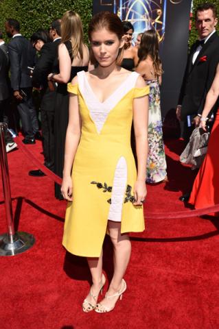 Kate Mara of House of Cards arrives for the 2014 Primetime Creative Arts Emmys.