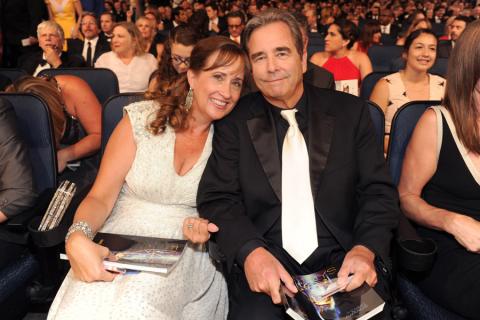 Beau Bridges of Masters of Sex and wife, Wendy at the 2014 Primetime Creative Arts Emmys.