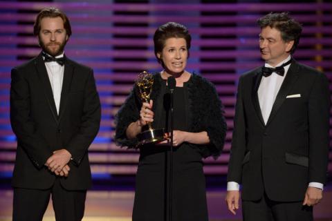 Rob Cameron, Deborah Riley and Paul Ghirardani accept the award for outstanding art direction for a contemporary or fantasy series for Game of Thrones.