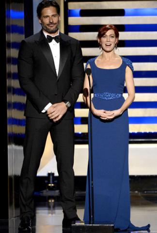 Presenters Joe Manganiello and Carrie Preston at the 2014 Primetime Creative Arts Emmys.