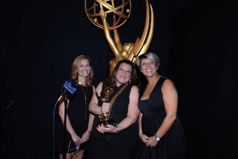 True Detective casting directors Meagan Lewis (l), Alexa L. Fogel (c) and Christine Kromer (r) celebrate their win at the 2014 Primetime Creative Arts Emmys.