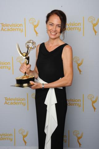 The American Experience producer Susan Bellows celebrates her win at the 2014 Primetime Creative Arts Emmys.