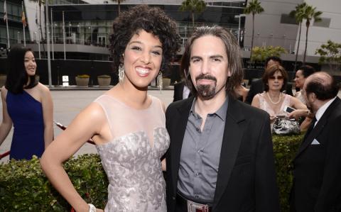 Raya Yarbrough and Bear McCreary arrive on the red carpet at the 2015 Creative Arts Emmy Awards.