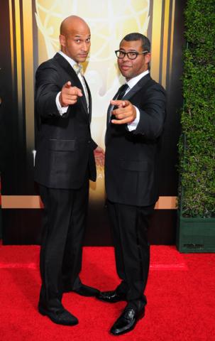 Keegan-Michael Key and Jordan Peele arrive on the red carpet at the Creative Arts Emmy Awards 2015.