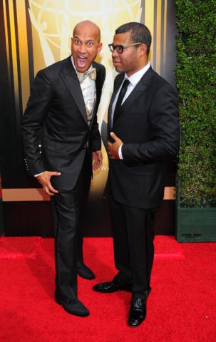 Keegan-Michael Key and Jordan Peele on the red carpet at the 2015 Creative Arts Emmys.