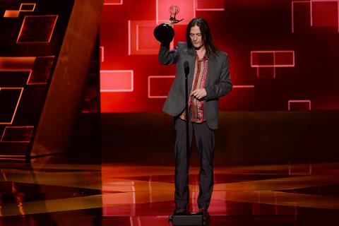 Jason Baker accepts his award at the 2015 Creative Arts Emmys.
