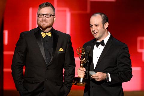 Josh Earl and Alexander Rubinow accepts their award at the Creative Arts Emmys 2015.