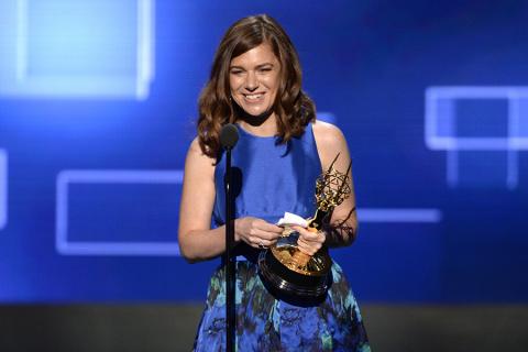 Katie Weiland accepts an award at the 2015 Creative Arts Emmys. 